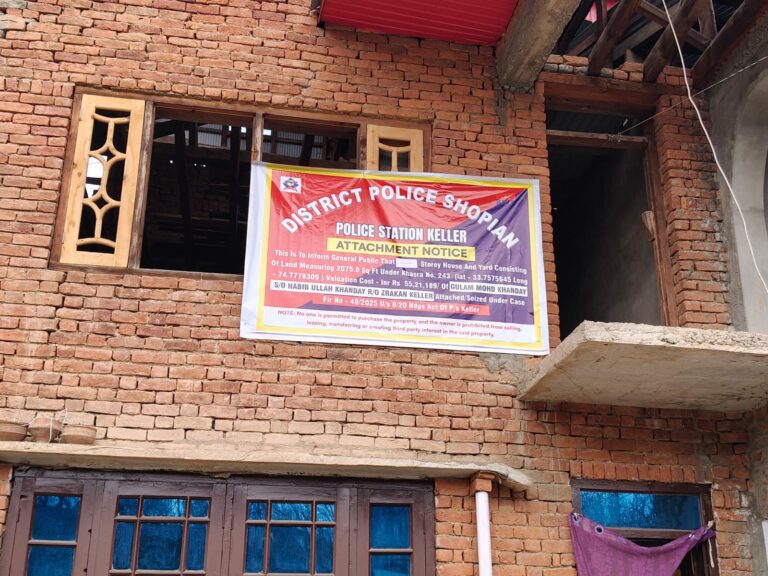 Authorities Seize Property of Alleged Drug Peddler in Keller Area of South Kashmir